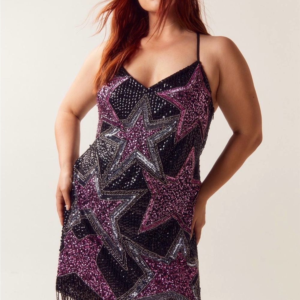 Plus Size Tassel Beaded Star Mini Dress